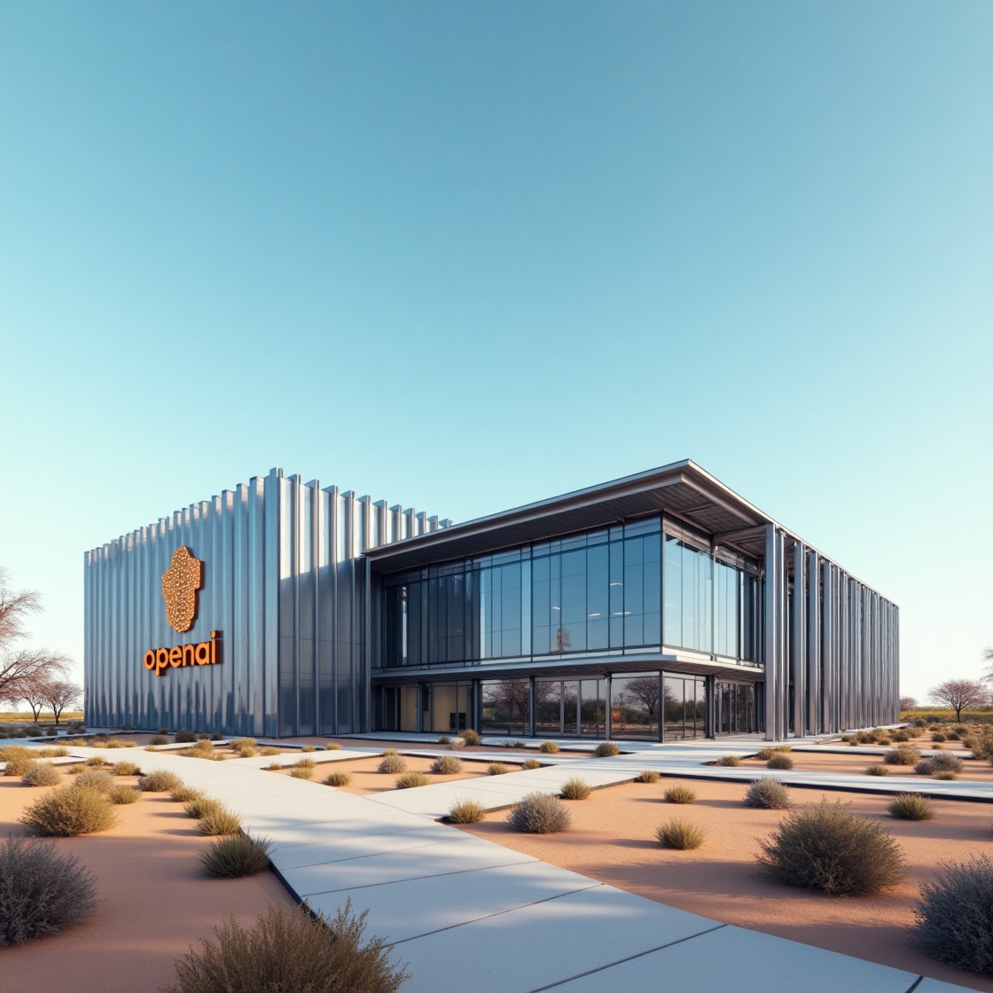 centre de données futuriste openai starghét au texas avec architecture métallique et panneaux solaires