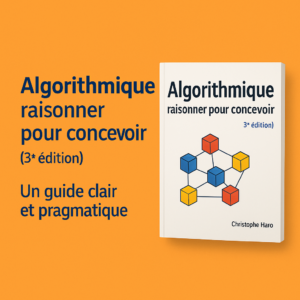 couverture du livre « algorithmique – raisonner pour concevoir (3e édition) » sur un bureau avec ordinateur portable et carnet de notes