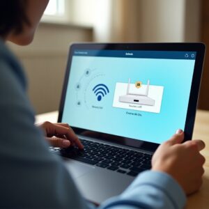 personne configurant un routeur wifi sécurisé via un ordinateur portable