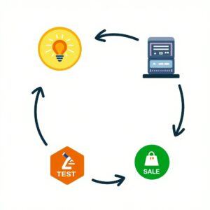 illustration du processus de création d’un agent IA : définition de l’objectif, choix des outils, conception du dialogue, test et commercialisation