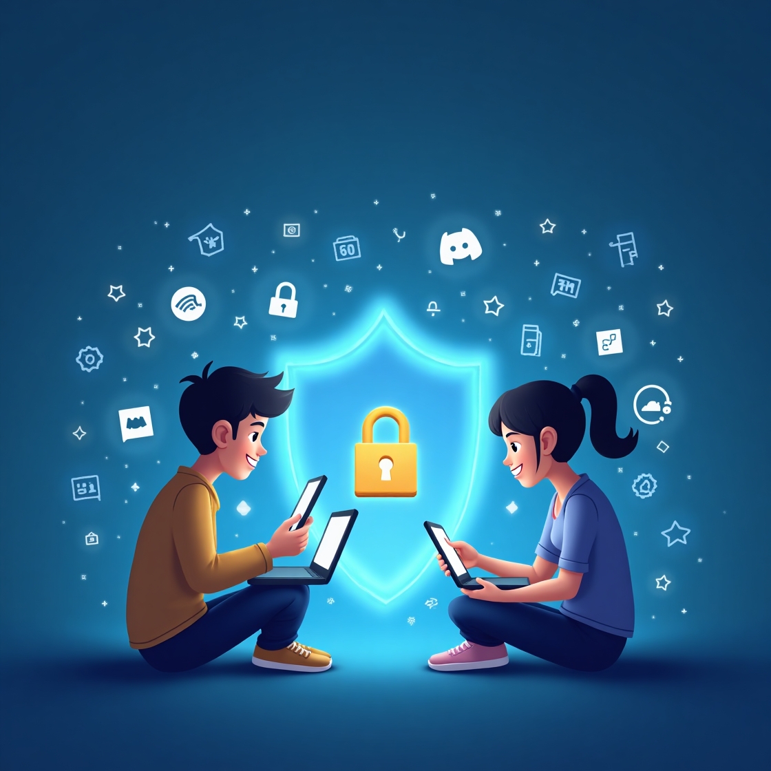 parents aidant un adolescent à sécuriser son ordinateur avec un filtre parental