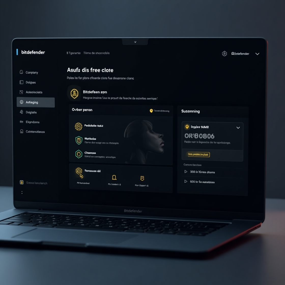 interface de bitdefender 2025 en français montrant le tableau de bord moderne avec vpn, pare-feu, analyse antivirus et navigation simple