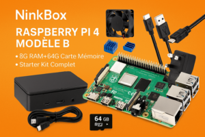 starter kit complet raspberry pi 4 ninkbox avec boîtier, ventilateur, carte sd et alimentation