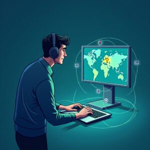 utilisateur sur ordinateur portable utilisant proton vpn pour sécuriser sa connexion internet