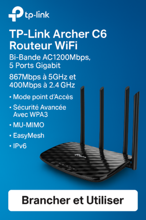 routeur wifi tp-link archer c6 avec 4 antennes, 5 ports gigabit, sécurité wpa3 et technologie mu-mimo, idéal pour la cybersécurité des ados en 2025