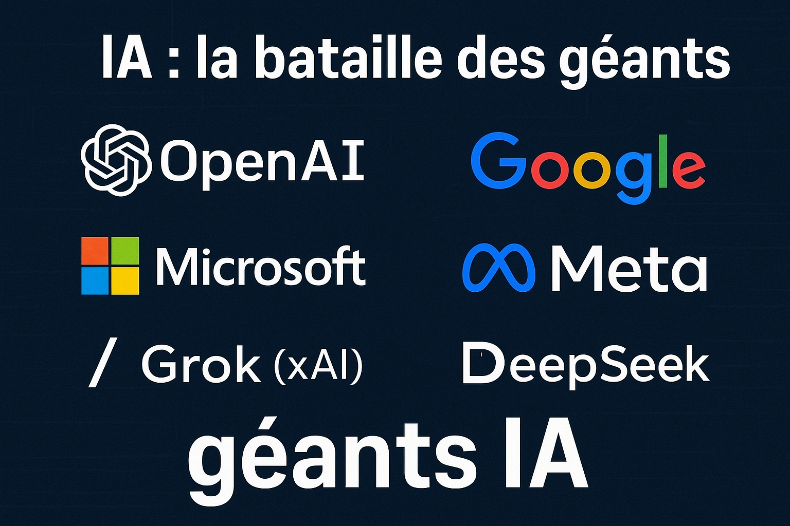 Logos des principales entreprises technologiques alignés, symbolisant la compétition dans l’intelligence artificielle