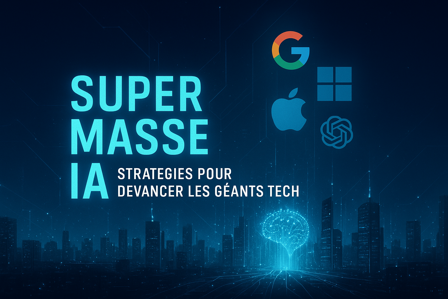 Illustration futuriste pour devancer les leaders tech avec l’IA