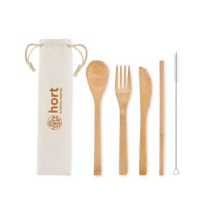 Set de couverts en bambou réutilisables avec pochette