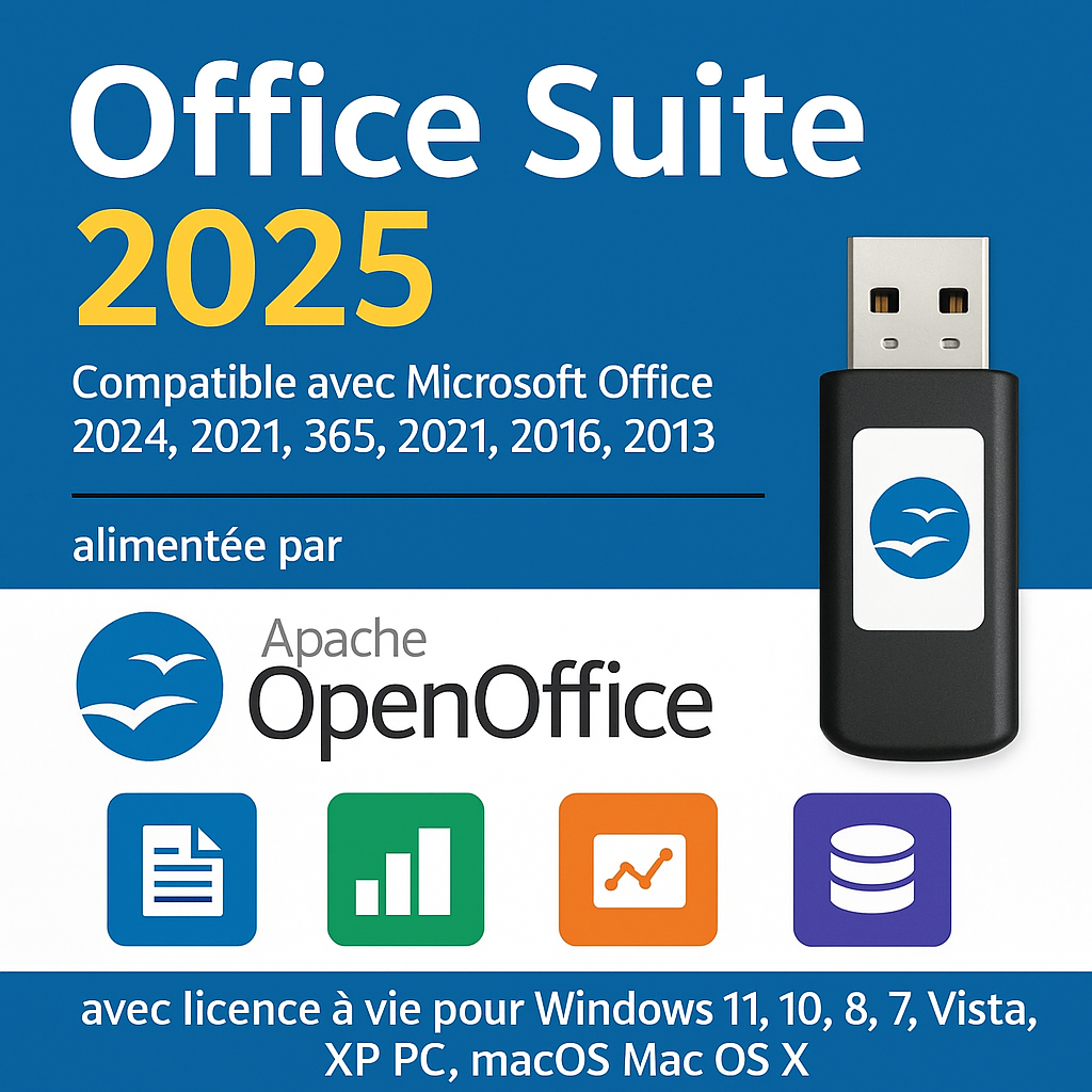 Clé USB contenant la suite bureautique Office 2025, compatible Microsoft Office 2024, 2021, 365, pour PC et Mac