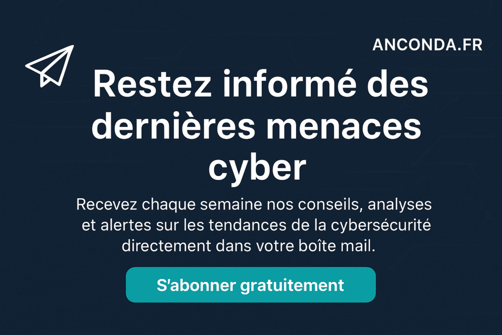 Bannière de newsletter Anconda.fr sur la cybersécurité et l’innovation numérique.