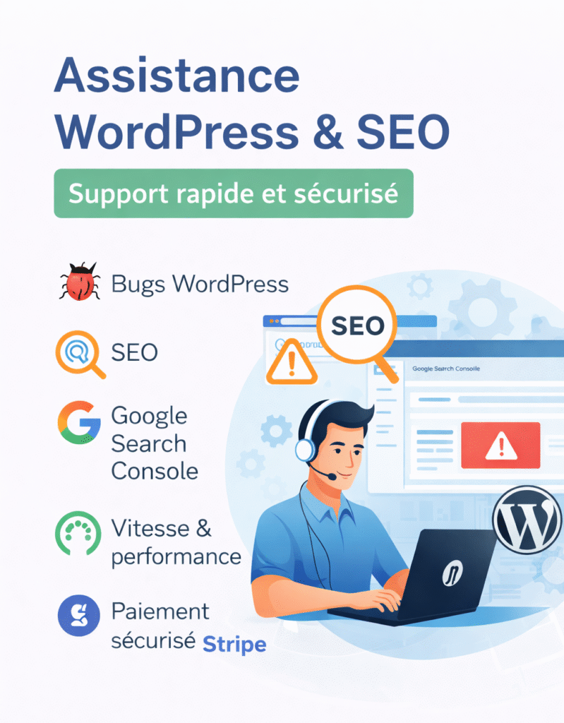 Assistance WordPress et SEO avec paiement sécurisé Stripe, résolution de bugs et optimisation Google Search Console